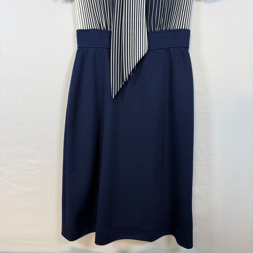 Vintage Leslie Fay Navy Blue Skirt Suit Set Striped Tie Secretary Career - Picture 6 of 16